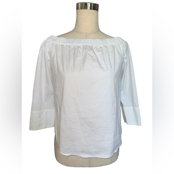 ZARA Womens Off Shoulder Blouse 2/3 Sleeve XS White Elastic Sailor Western BOHO - Picture 1 of 3